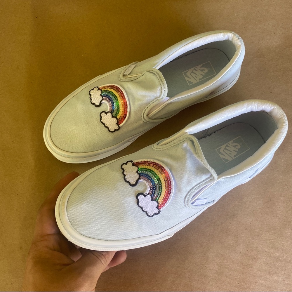 Womens Rainbow Easy Slip On Vans Low Tops - Picture 4 of 8